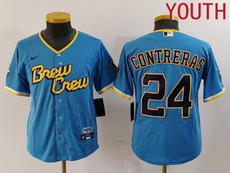 Youth Milwaukee Brewers #24 Contreras Blue City Edition 2024 Nike MLB Jersey style 1->los angeles angels->MLB Jersey